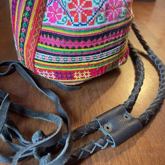 Anthropologie Jadetribe Bucket Festival bag NWT Eliz Vegan Boho Handmade Rare OM - Picture 9 of 15
